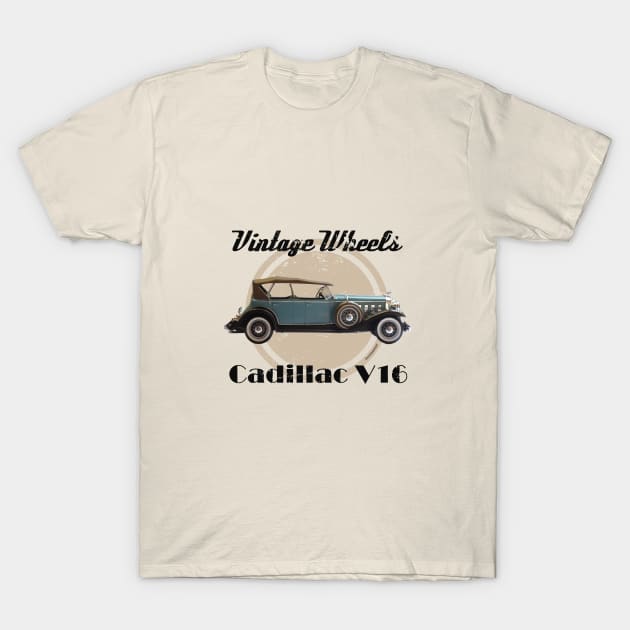Vintage Wheels - Cadillac V16 T-Shirt by DaJellah